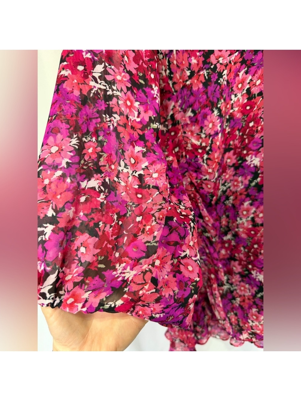 Express Vibrant Pink and Purple Floral long sleeve midi dress - Picture 3 of 5